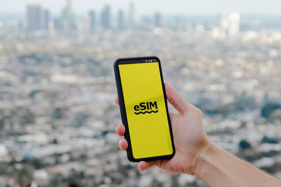 Close up smartphone screen eSIM QR