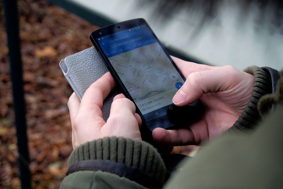 Modern smartphone displaying map