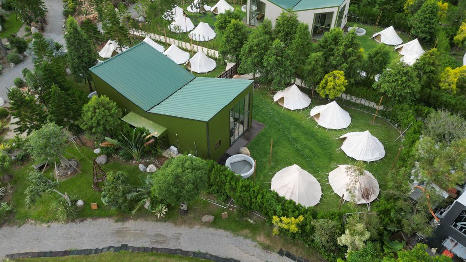 luxury glamping tent mountain view