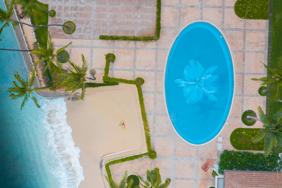 Quiet beach resort swimming pool sea view