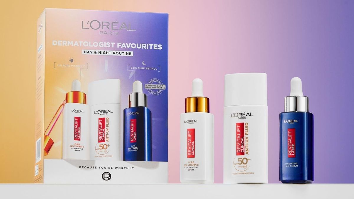L'Oréal skincare set on vanity